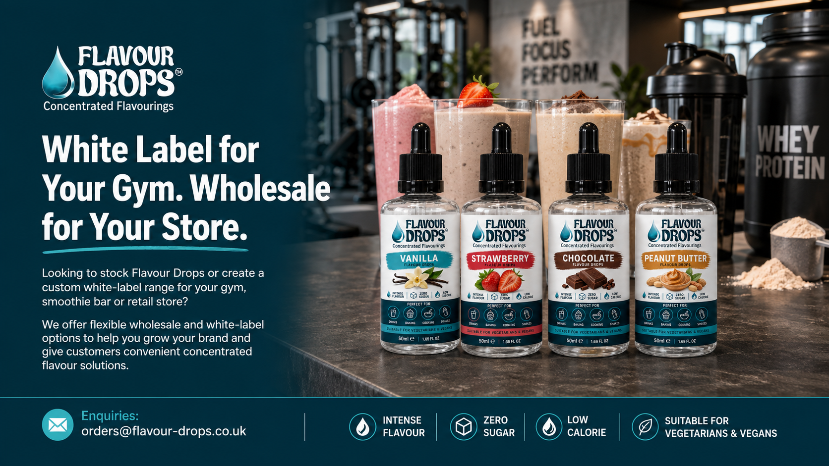 Flavour Drops white label and wholesale for gyms and retailers